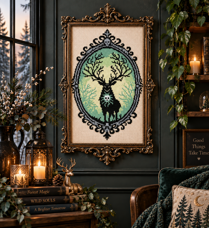 Mystic Forest Stag Cross Stitch Pattern – Counted Cross Stitch PDF Download