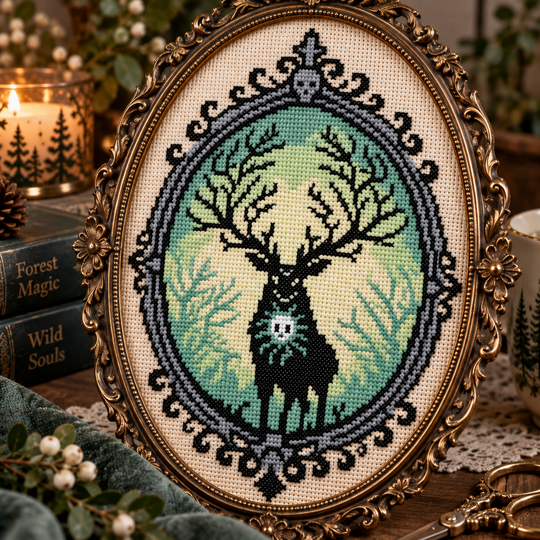Mystic Forest Stag Cross Stitch Pattern – Counted Cross Stitch PDF Download