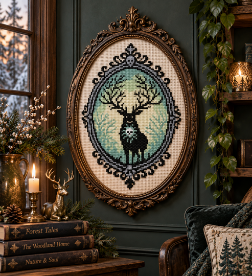 Mystic Forest Stag Cross Stitch Pattern – Counted Cross Stitch PDF Download