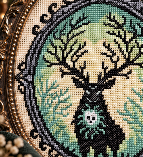 Mystic Forest Stag Cross Stitch Pattern – Counted Cross Stitch PDF Download