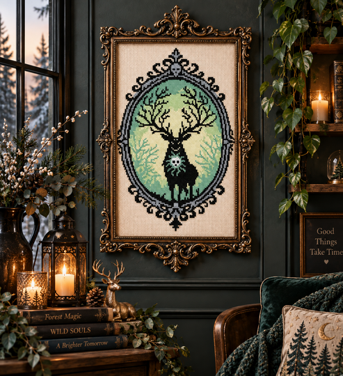 Mystic Forest Stag Cross Stitch Pattern – Counted Cross Stitch PDF Download