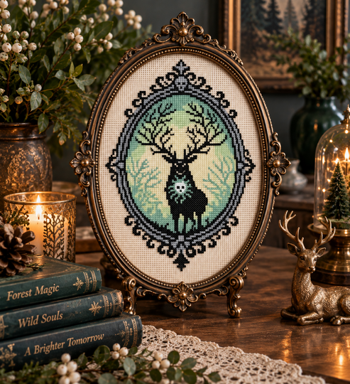 Mystic Forest Stag Cross Stitch Pattern – Counted Cross Stitch PDF Download