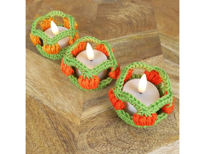 Crochet Pattern Fall Decor Set Tealight Holder and Basket, for Beginners