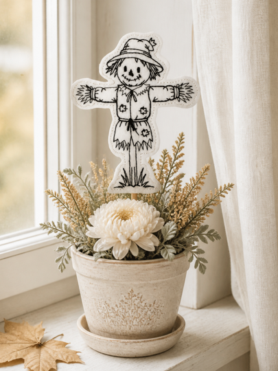 Stickdatei Vogelscheuche Herbst Redwork Konturstich mit ITH Stabstickdatei