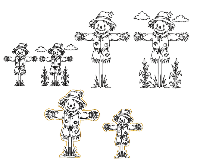Stickdatei Vogelscheuche Herbst Redwork Konturstich mit ITH Stabstickdatei
