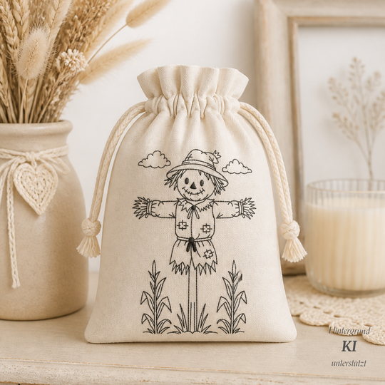 Stickdatei Vogelscheuche Herbst Redwork Konturstich mit ITH Stabstickdatei