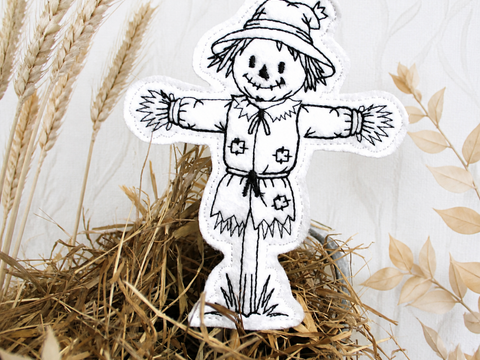 Stickdatei Vogelscheuche Herbst Redwork Konturstich mit ITH Stabstickdatei