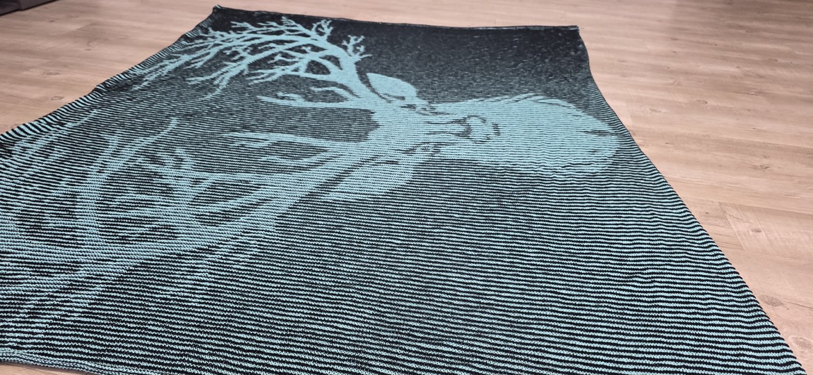 Hirsch, Schattenstricken, Illusionsstricken, Motivdecke
