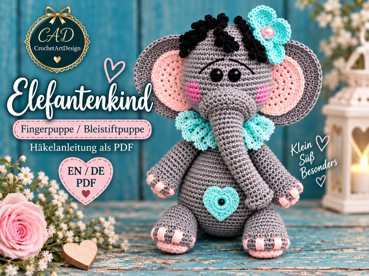 Crochet Pattern Little Elephant Finger Puppet