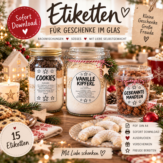 Weihnachts Etiketten für Geschenke im Glas | 15 Geschenkanhänger PDF