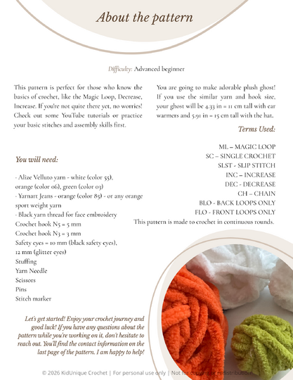 Crochet Pumpkin Ghost Pattern PDF, No Sew Halloween Amigurumi