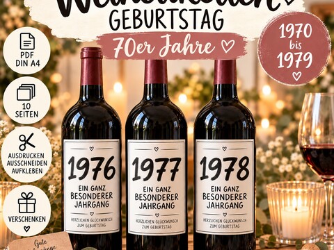 Weinetiketten 1970er Jahre Geburtstag Weinverpackung