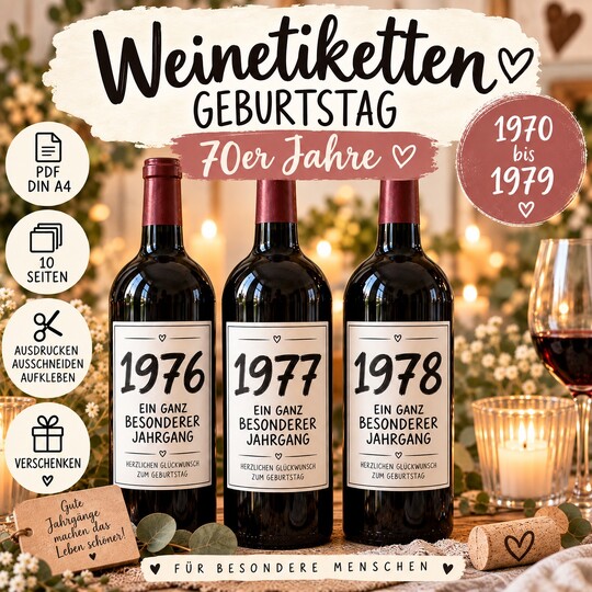 Weinetiketten 1970er Jahre Geburtstag Weinverpackung