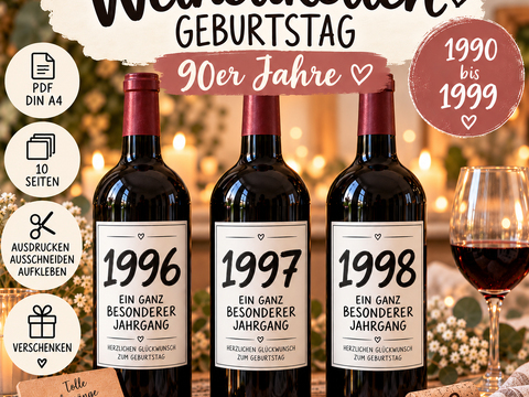 Weinetiketten Geburtstag 90er Jahre | Jahrgang 1990–1999