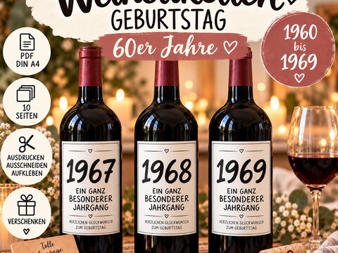 Weinetiketten Geburtstag 60er Jahre | Jahrgang 1960–1969