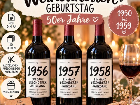 Weinetiketten Geburtstag 50er Jahre | Jahrgang 1950–1959