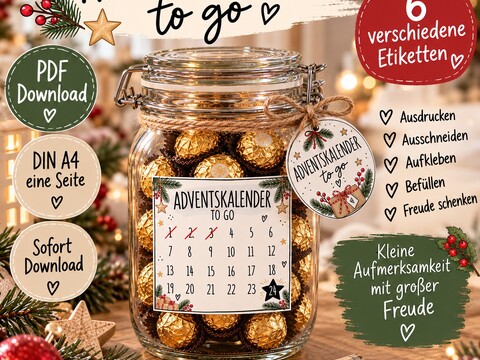 Adventskalender to go PDF | 6 Etiketten zum Ausdrucken