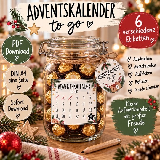 Adventskalender to go PDF | 6 Etiketten zum Ausdrucken
