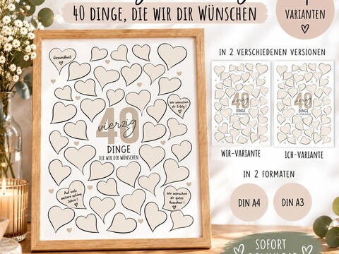 40. Geburtstag Poster PDF | 40 Dinge die wir dir wünschen