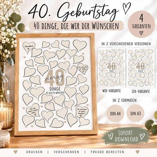 40. Geburtstag Poster PDF | 40 Dinge die wir dir wünschen
