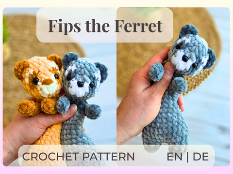 Crochet Pattern Fips the Ferret – No-Sew Amigurumi Plush Toy