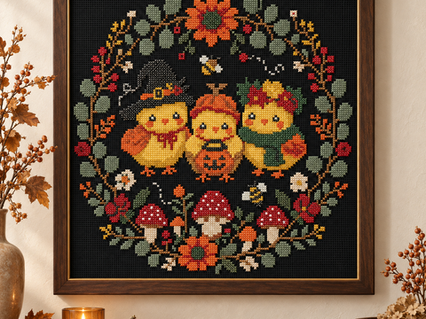 Halloween Chicks Cross Stitch Pattern PDF – Digital Embroidery Chart