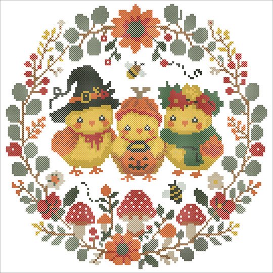 Halloween Chicks Cross Stitch Pattern PDF – Digital Embroidery Chart