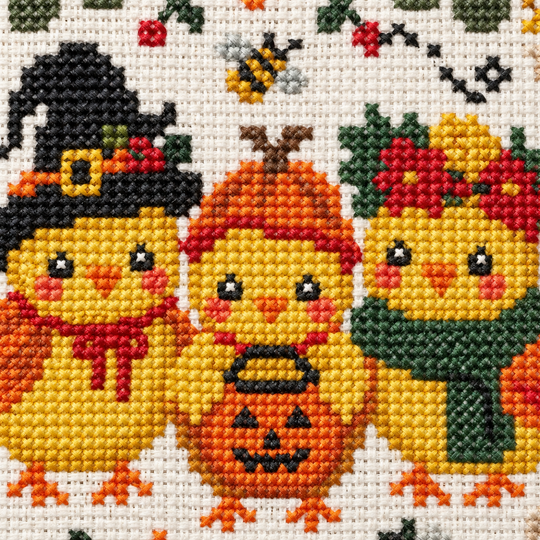 Halloween Chicks Cross Stitch Pattern PDF – Digital Embroidery Chart