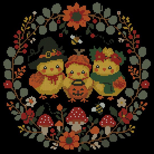 Halloween Chicks Cross Stitch Pattern PDF – Digital Embroidery Chart