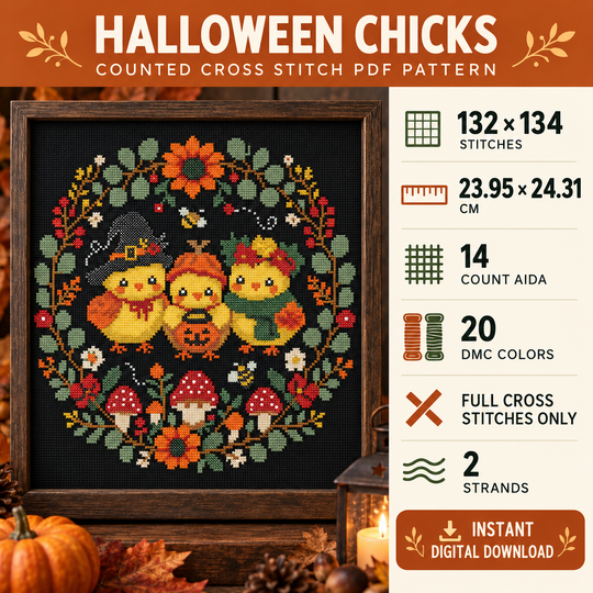 Halloween Chicks Cross Stitch Pattern PDF – Digital Embroidery Chart