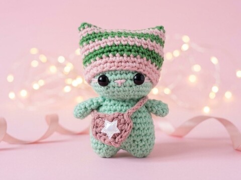 Crochet Pattern – Cat with Hat & Heart Bag