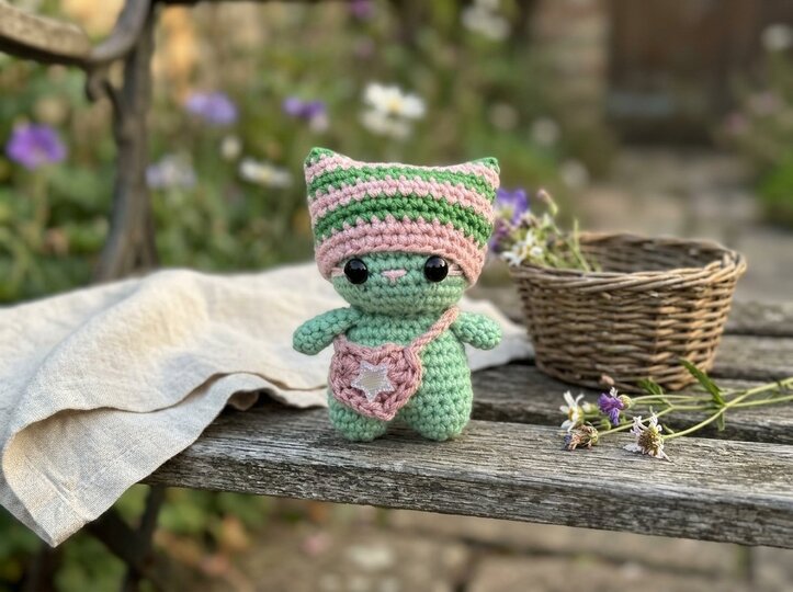 Crochet Pattern – Cat with Hat & Heart Bag