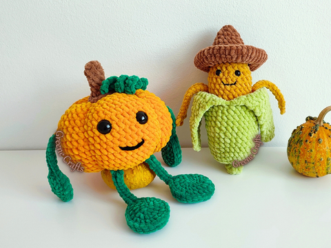 Mr. Tendrils, die Gehäkelte Kürbisfigur & Carlos, der Mais – Häkelanleitung