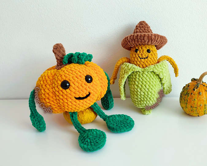 Mr. Tendrils, die Gehäkelte Kürbisfigur & Carlos, der Mais – Häkelanleitung
