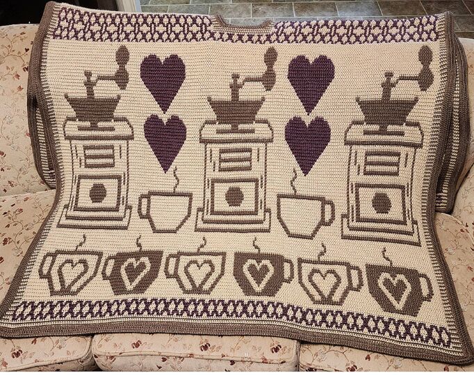Comfy Coffee Blanket Wrap Overlay Mosaic Crochet Pattern