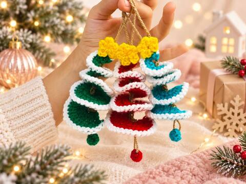 Crochet Christmas Mini Tree  Pattern,  Easy Holiday Tree Keychain