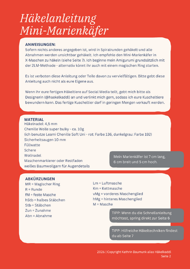 Häkelanleitung Marienkäfer klein PDF Tutorial