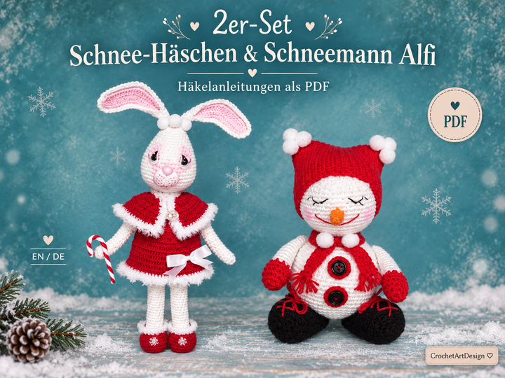 2-Pattern Bundle: Snow Bunny & Snowman Alfi Crochet PDF