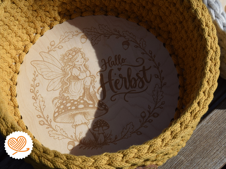 + LIORA + Häkelkorb oder Tablett mit Herbstdesign mit Holzboden häkeln