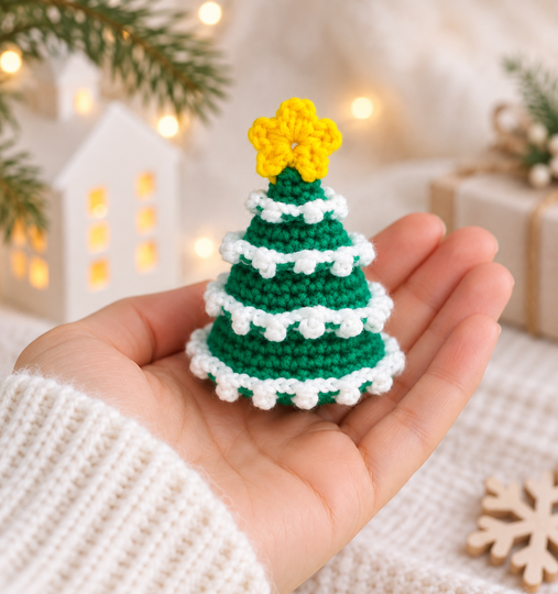 Häkelanleitung Mini Weihnachtsbaum, Schlüsselanhänger, Taschenbaumler