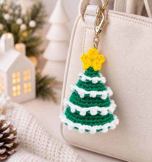 Häkelanleitung Mini Weihnachtsbaum, Schlüsselanhänger, Taschenbaumler