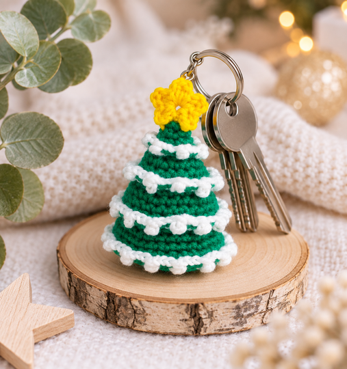 Häkelanleitung Mini Weihnachtsbaum, Schlüsselanhänger, Taschenbaumler