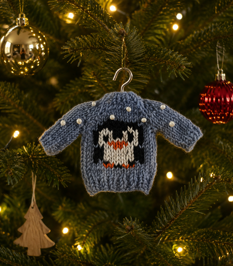 Knitting Pattern: Christmas Tree Ornament, Christmas Sweater, Penguin