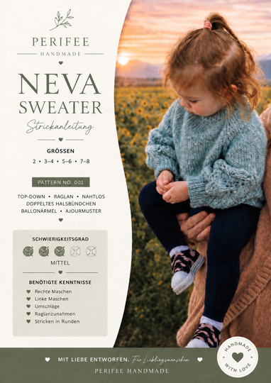 Neva Sweater Strickanleitung Kinder | Raglan Pullover Top Down |Ballonärmel