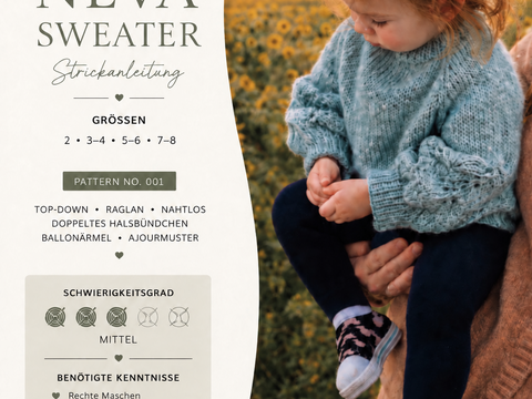 Neva Sweater Strickanleitung Kinder | Raglan Pullover Top Down |Ballonärmel