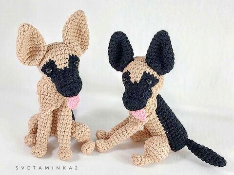 German Shepherd Crochet Pattern PDF - Realistic Amigurumi Dog with Tongue