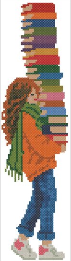 Book Lover Bookmark Cross Stitch Pattern PDF – Girl with Books