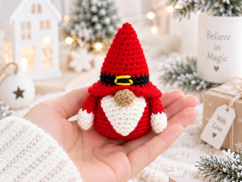 Häkelanleitung Mini Weihnachtsgnom, Christbaumschmuck