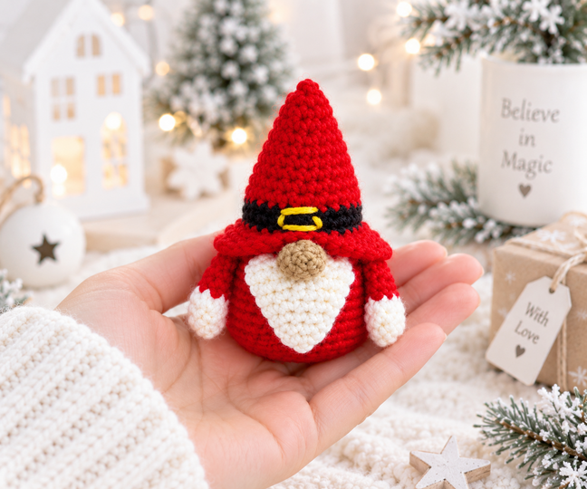 Häkelanleitung Mini Weihnachtsgnom, Christbaumschmuck