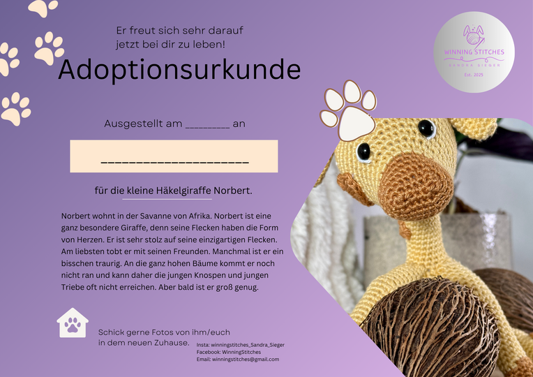 Liebevolle Häkelanleitung für Giraffe Norbert (PDF, deutsch, Amigurumi)